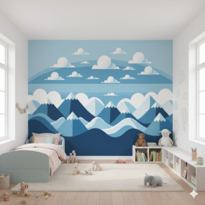 Montañas Geométricas Azules - Fotomural Minimalista Infantil