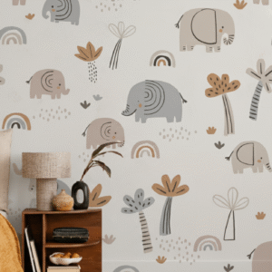 Safari Minimalista - Elefantes y Palmeras