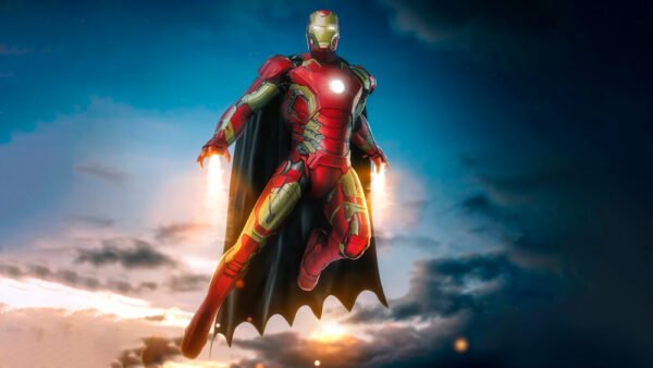 Iron Man con la capa del Caballero Oscuro