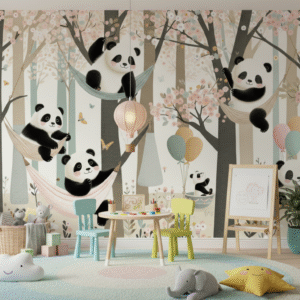 Pandas Jugando en Bosque de Cerezos