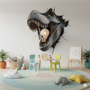 T-Rex 3D Realista - Fotomural Efecto Ruptura de Pared