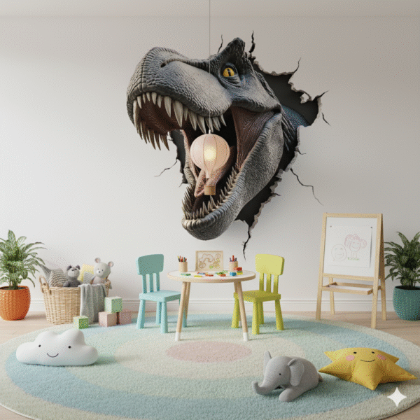 T-Rex 3D Realista - Fotomural Efecto Ruptura de Pared