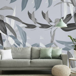 Hojas Tropicales en Gris Perla