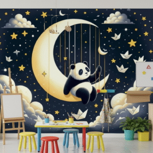 Panda Soñando en la Luna Dorada