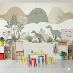 Siluetas Minimalistas de Dinosaurios - Fotomural Paisaje Montañoso