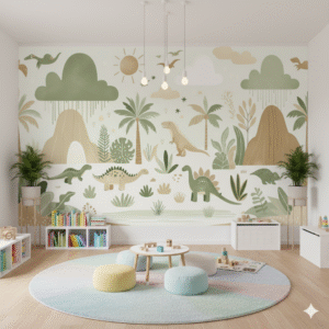Mundo Dino Minimalista Verde - Fotomural Nursery Moderno