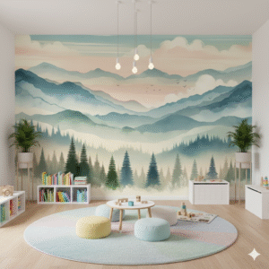 Montañas Brumosas Acuarela - Fotomural Paisaje Sereno