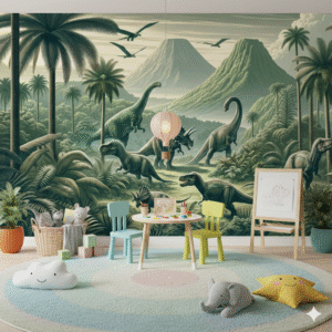 Familia Dinosaurios Bosque Encantado - Fotomural Realista Detallado