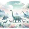 Paisaje Dino Acuarela Pastel - Fotomural Artístico Suave - Imagen 2