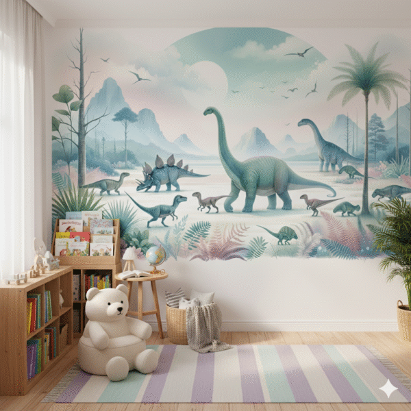 Paisaje Dino Acuarela Pastel - Fotomural Artístico Suave