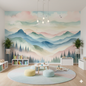 Montañas Acuarela Pastel - Fotomural Paisaje Sereno